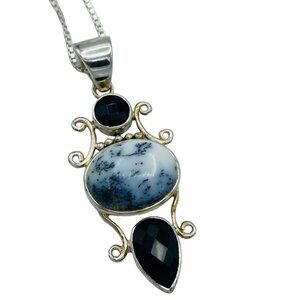 Sterling Silver Arya Dendritic Agate Faceted Onyx Pendant Necklace Southwestern